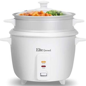 Maxi-Matic Elite Gourmet ERC-003ST Electric Rice Cooker & Steamer w/Automatic Keep Warm Makes Soups, Stews, Grains, Cereals, 6 Cooked (3 Cups Uncooked), 6 Cups Cups), White