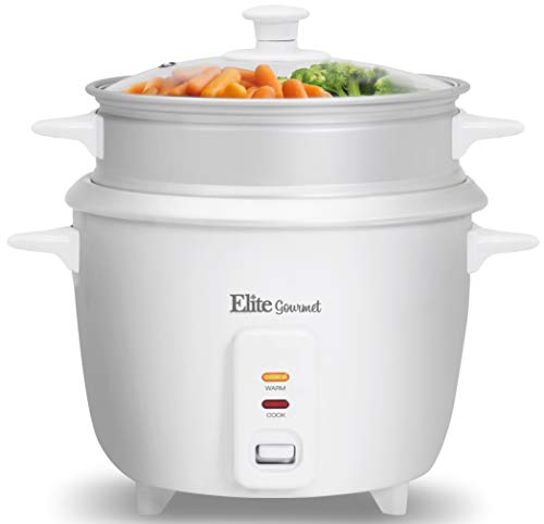 Maxi-Matic Elite Gourmet ERC-003ST Electric Rice Cooker & Steamer w/Automatic Keep Warm Makes Soups, Stews, Grains, Cereals, 6 Cooked (3 Cups Uncooked), 6 Cups Cups), White