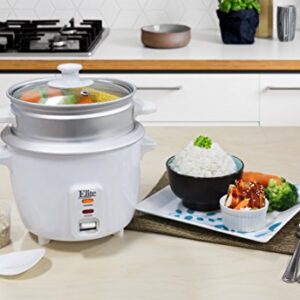 Maxi-Matic Elite Gourmet ERC-003ST Electric Rice Cooker & Steamer w/Automatic Keep Warm Makes Soups, Stews, Grains, Cereals, 6 Cooked (3 Cups Uncooked), 6 Cups Cups), White