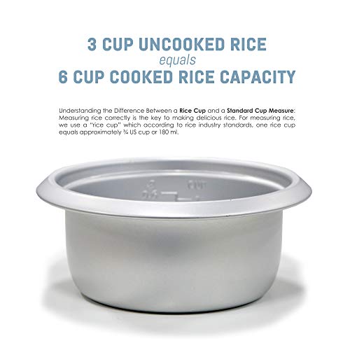 Maxi-Matic Elite Gourmet ERC-003ST Electric Rice Cooker & Steamer w/Automatic Keep Warm Makes Soups, Stews, Grains, Cereals, 6 Cooked (3 Cups Uncooked), 6 Cups Cups), White