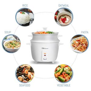 Maxi-Matic Elite Gourmet ERC-003ST Electric Rice Cooker & Steamer w/Automatic Keep Warm Makes Soups, Stews, Grains, Cereals, 6 Cooked (3 Cups Uncooked), 6 Cups Cups), White