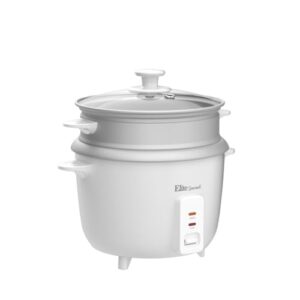 Maxi-Matic Elite Gourmet ERC-003ST Electric Rice Cooker & Steamer w/Automatic Keep Warm Makes Soups, Stews, Grains, Cereals, 6 Cooked (3 Cups Uncooked), 6 Cups Cups), White