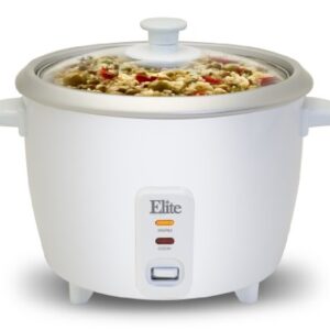 Maxi-Matic Elite Gourmet ERC-003ST Electric Rice Cooker & Steamer w/Automatic Keep Warm Makes Soups, Stews, Grains, Cereals, 6 Cooked (3 Cups Uncooked), 6 Cups Cups), White
