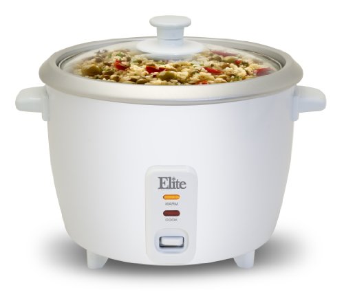 Maxi-Matic Elite Gourmet ERC-003ST Electric Rice Cooker & Steamer w/Automatic Keep Warm Makes Soups, Stews, Grains, Cereals, 6 Cooked (3 Cups Uncooked), 6 Cups Cups), White