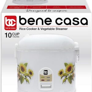 Bene Casa - Non-stick Thermal Rice Cooker with Steamer Tray (11.5" x 12") - Features a Cool-touch Exterior and an Auto Shut-off Feature - Dishwasher Safe Inner Pot