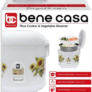 Bene Casa - Non-stick Thermal Rice Cooker with Steamer Tray (11.5" x 12") - Features a Cool-touch Exterior and an Auto Shut-off Feature - Dishwasher Safe Inner Pot