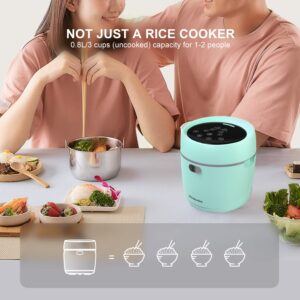 Mishcdea Small Rice Cooker 3-Cup Uncooked, Mini Rice Cooker Ceramic Nonstick for 1-2 People, Multi Menus with Smart Touch Screen, Timer & Warmer, for Quinoa, Oats and Grains, Aqua