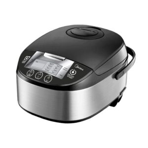 midea 5 quart 8-in-1 tastemaker rice cooker/multi-functional cooker (mmc1710-b), stainless steel with black lid