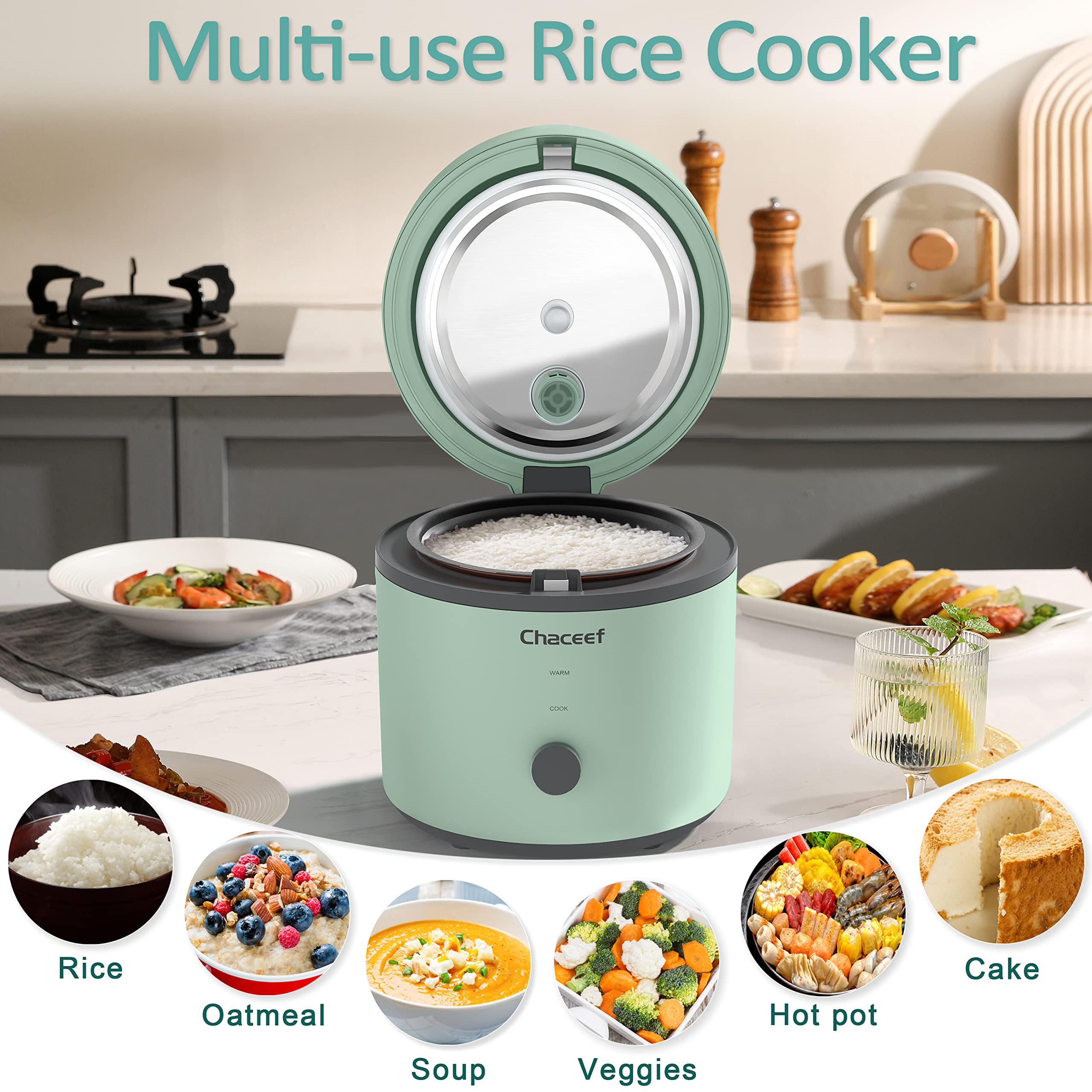 CHACEEF Rice Cooker 3-Cups Uncooked & CHACEEF Travel Electric Kettle