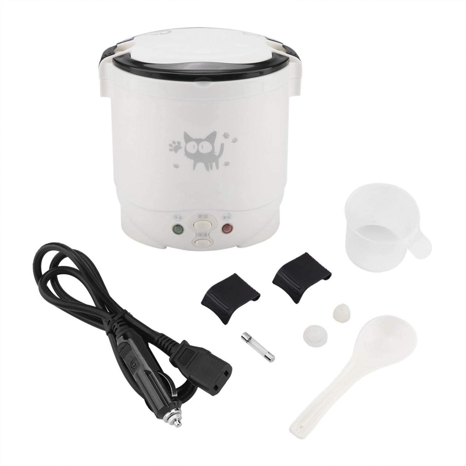 Rice Cooker Small, Portable Rice Cooker for Travel Mini, Mini Rice Cooker, 12v 100w 1l Portable Electric Multifunctional Rice Cooker Food Steamer Meal Heater Food Warmer (White)