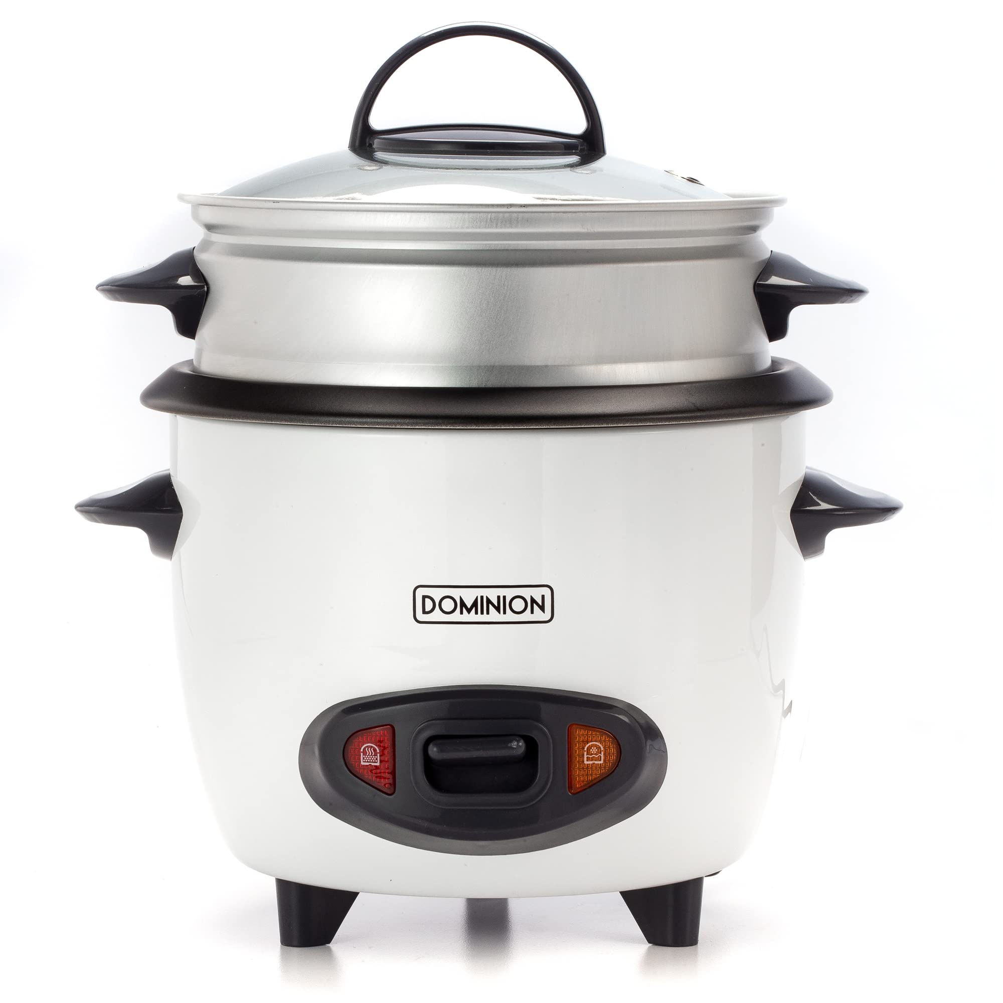 Dominion 6-Cup Cooked (3 Uncooked) Electric Rice Cooker with Removable Nonstick Pot & Food Steamer, One Touch Operation, Warm Mode, With Measuring Cup & Spatula & Recipe Book, Perfect For Rice, Soups, Stews, Grains, Oatmeal - White
