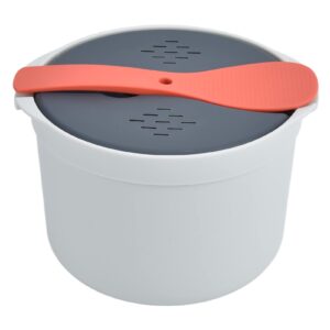 topincn microwave rice cooker 2l food grade pp material rice spoon lid strainer steaming pot rice cooker set (orange)