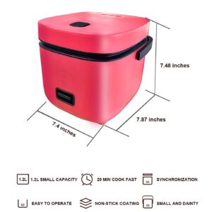 Rice Cooker Small with Removable Non-stick Pot, Mini Rice Cooker for 1-2 People, 4 cups Uncooked, 1.2L Rice Cooker Small, Ideal for Stews, Soups, Porridge, Grains, Oatmeal, Red