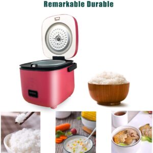 Rice Cooker Small with Removable Non-stick Pot, Mini Rice Cooker for 1-2 People, 4 cups Uncooked, 1.2L Rice Cooker Small, Ideal for Stews, Soups, Porridge, Grains, Oatmeal, Red