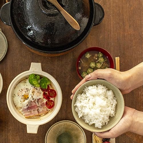 Hasegatani Pottery ACT-03 Hasegaen Kamado-san Rice Earthenware Pot, 2 Cups, Approx. 33.8 fl oz (1,000 ml), Direct Fire, Black