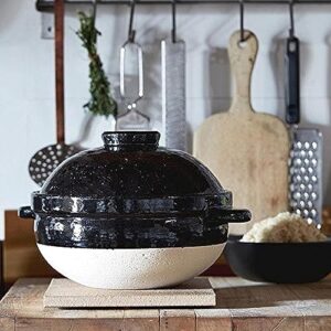 Hasegatani Pottery ACT-03 Hasegaen Kamado-san Rice Earthenware Pot, 2 Cups, Approx. 33.8 fl oz (1,000 ml), Direct Fire, Black