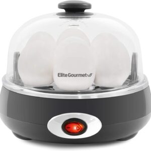 Elite Gourmet ERC-003 Electric Rice Cooker, 6 Cups Cooked (3 Cups Uncooked), White & EGC007CHC# Rapid Egg Cooker, 7 Easy-To-Peel, Hard, Medium, Alarm, 16-Recipe Booklet, Charcoal Grey