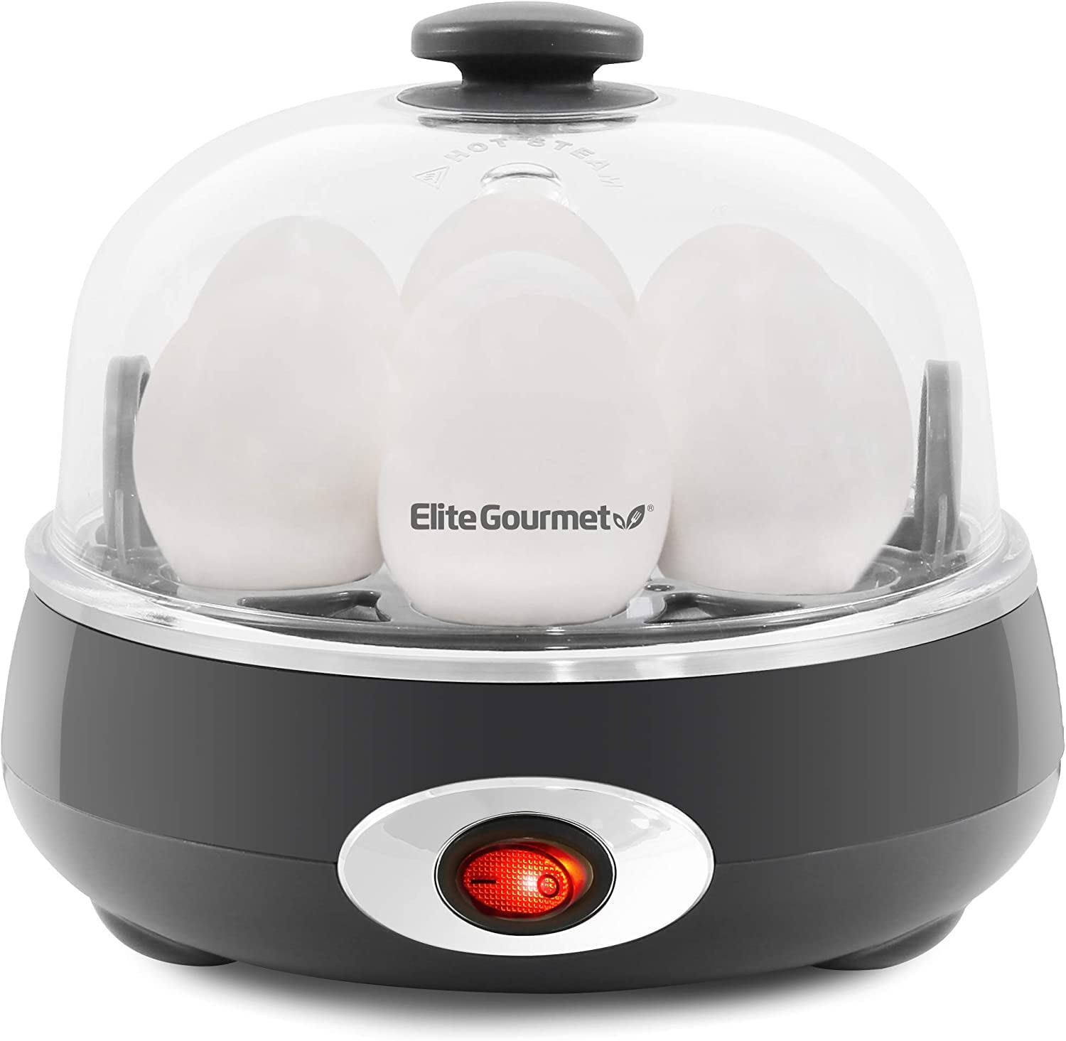 Elite Gourmet ERC-003 Electric Rice Cooker, 6 Cups Cooked (3 Cups Uncooked), White & EGC007CHC# Rapid Egg Cooker, 7 Easy-To-Peel, Hard, Medium, Alarm, 16-Recipe Booklet, Charcoal Grey