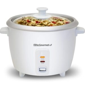 Elite Gourmet ERC-003 Electric Rice Cooker, 6 Cups Cooked (3 Cups Uncooked), White & EGC007CHC# Rapid Egg Cooker, 7 Easy-To-Peel, Hard, Medium, Alarm, 16-Recipe Booklet, Charcoal Grey