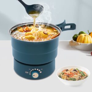 Foldable Electric Hot Pot, Mini Ramen Cooker with Handles, Noodles Pot, Multifunctional Electric Cooker for Pasta, Shabu-Shabu, Oatmeal, Soup and Egg with Over-Heating Protection (Green)