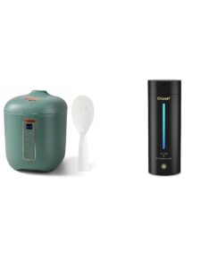 chaceef mini rice cooker 2-cups uncooked, 1.2l portable non-stick small travel rice cooker, green & chaceef travel electric kettle, 350ml small portable kettle with 304 stainless steel