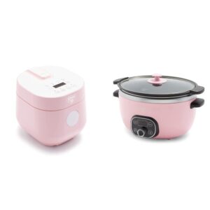 greenlife healthy ceramic nonstick rice cooker + slow cooker bundle (pink)