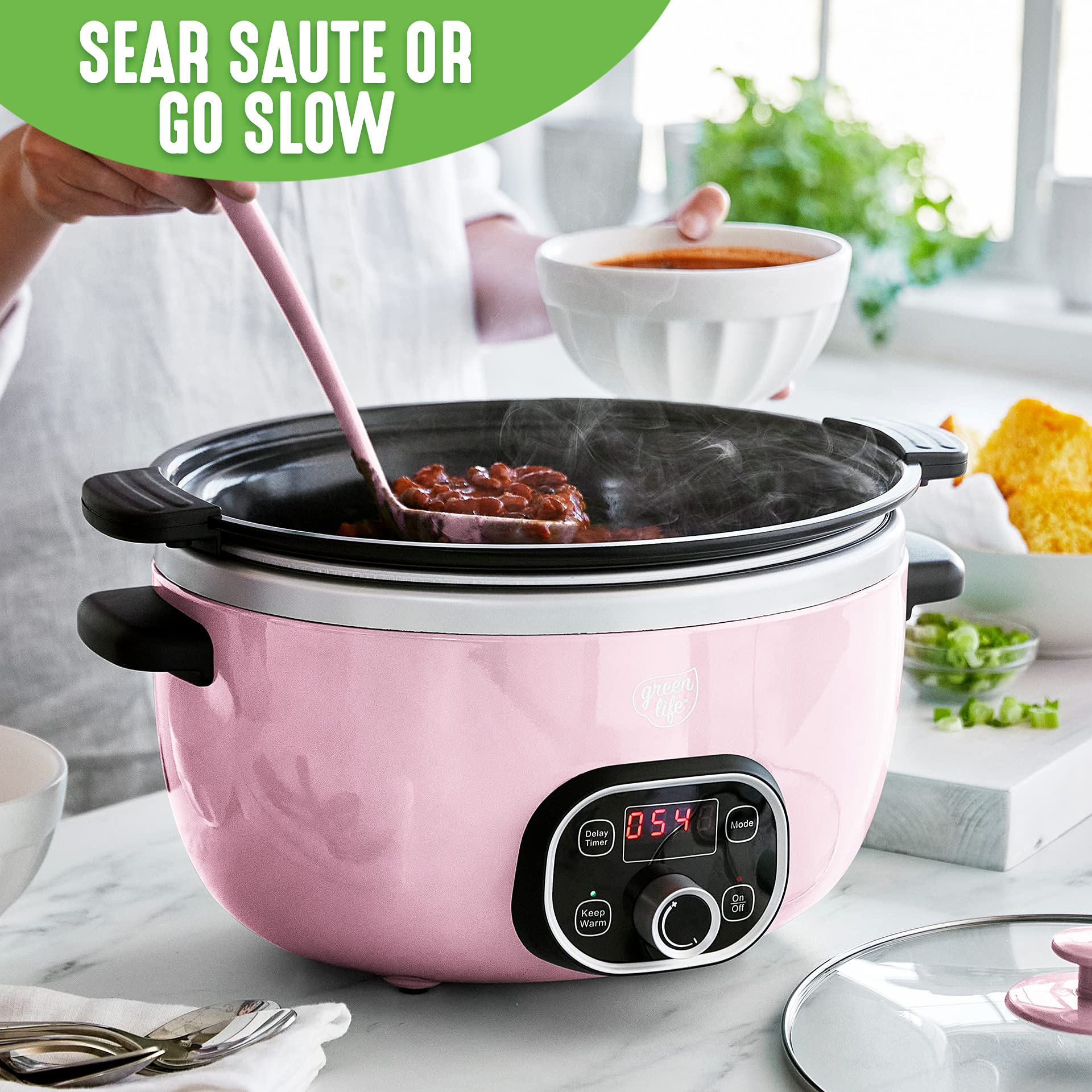 GreenLife Healthy Ceramic Nonstick Rice Cooker + Slow Cooker Bundle (Pink)