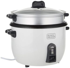 black & decker rc2850 1100w 2.8 l 11.8 cup rice cooker (non-usa compliant), white, standard
