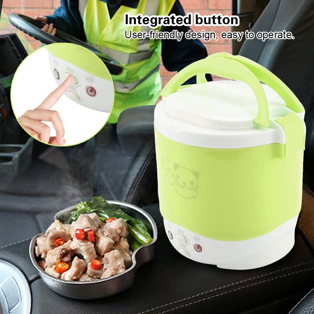 BALITY 24V 130W 1L Portable Multifunctional Electric Rice Cooker Food Steamer, Food Grade PP Mini Car Rice Cooker Travel Rice Cooker for 24V Trucks(Green)