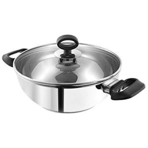 aakrati devyom stainless steel induction based kadai | deluxe wok with glass lid | sandwich bottom | 26cm capacity | 3.8 liters (4.1 quarts) | multi-use pot | suitable for cooking, gravy, stews