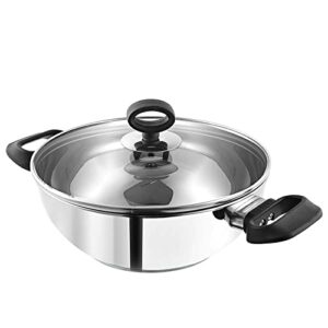 aakrati devyom induction base deluxe kadai wok frypan stainless steel with glass lid, by, 20cm, 1.5l