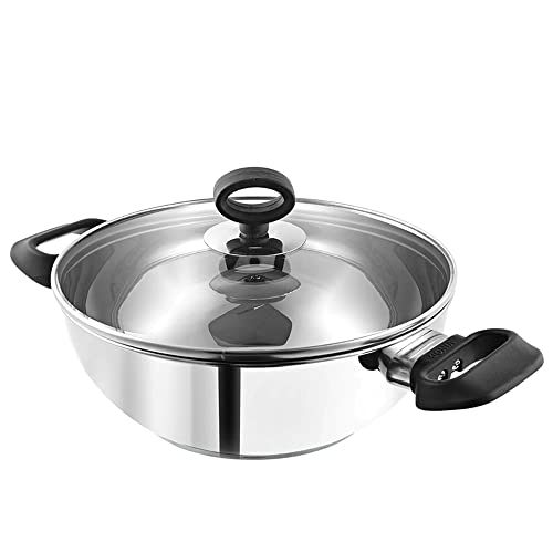 Aakrati Devyom Induction Base Deluxe Kadai Wok Frypan Stainless Steel with Glass Lid, by, 20cm, 1.5L