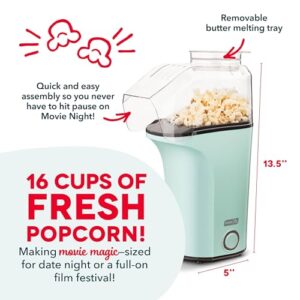 DASH Hot Air Popcorn Popper Maker with Measuring Cup to Portion Popping Corn Kernels + Melt Butter, 16 Cups - Aqua