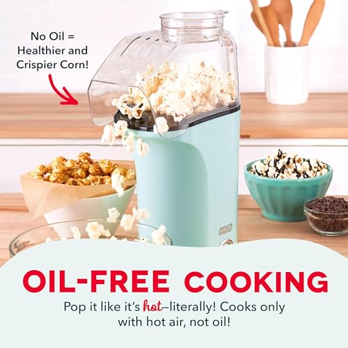 DASH Hot Air Popcorn Popper Maker with Measuring Cup to Portion Popping Corn Kernels + Melt Butter, 16 Cups - Aqua