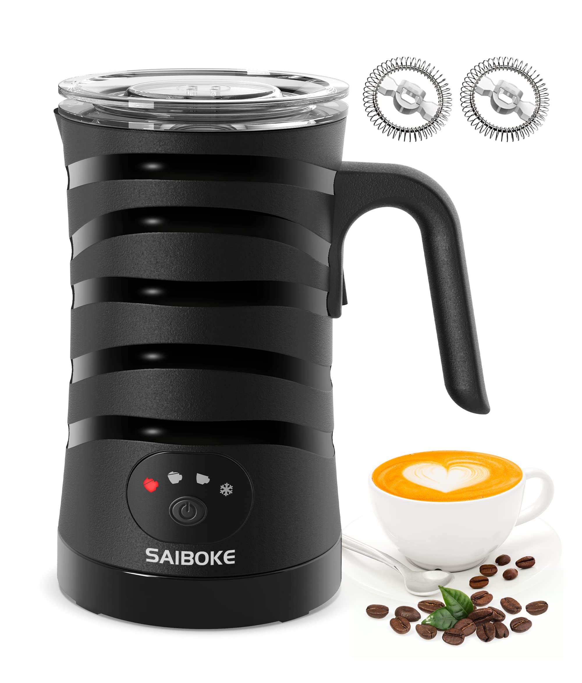 Milk Frother, SAIBOKE 4-in-1 Electric Milk Steamer，Automatic Hot & Cold Foam Maker, 8.8oz/260ml Milk Warmer for Latte, Cappuccinos, Macchiato. Ultra-Quiet Working & Automatic Shut Off.