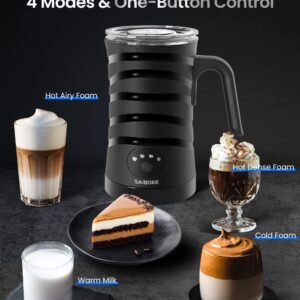 Milk Frother, SAIBOKE 4-in-1 Electric Milk Steamer，Automatic Hot & Cold Foam Maker, 8.8oz/260ml Milk Warmer for Latte, Cappuccinos, Macchiato. Ultra-Quiet Working & Automatic Shut Off.