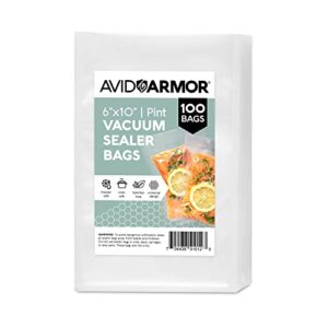 avid armor vacuum sealer bags pint size, vac seal bags for food storage, meal saver freezer vacuum sealer bags, sous vide bags vacuum sealer, non-bpa, 6 x 10 inches, pack of 100