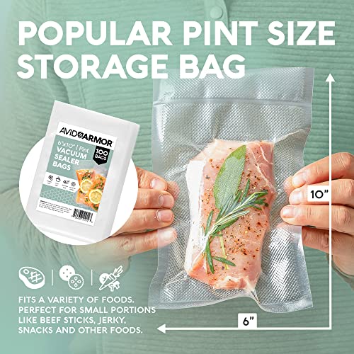 Avid Armor Vacuum Sealer Bags Pint Size, Vac Seal Bags for Food Storage, Meal Saver Freezer Vacuum Sealer Bags, Sous Vide Bags Vacuum Sealer, Non-BPA, 6 x 10 inches, Pack of 100