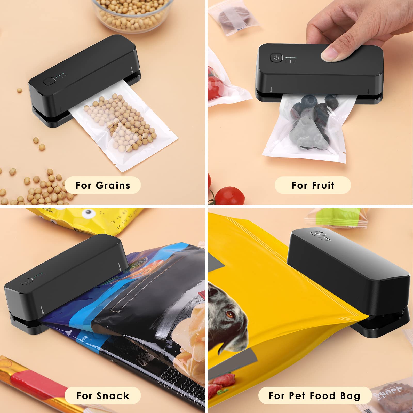 FEPPO Mini Bag Sealer, Bag Sealer Heat Seal Rechargeable Quick Seal Bags Machine, 3 Adjustable Gears Chip Bag Sealer with 3000mAh Battery 3.9" Heating Strip For Snack Bags Mylar Bags Food Storage