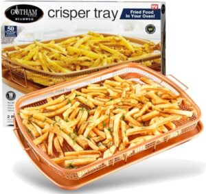 gotham steel air fryer tray, 2 piece nonstick copper crisper air fry basket for convection oven, also great for baking & crispy foods, dishwasher safe – large, 12.5” x 9”