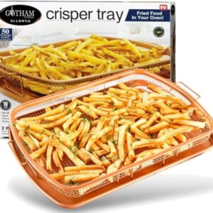 Gotham Steel Air Fryer Tray, 2 Piece Nonstick Copper Crisper Air Fry Basket For Convection Oven, Also Great For Baking & Crispy Foods, Dishwasher Safe – Large, 12.5” x 9”