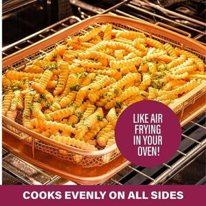 Gotham Steel Air Fryer Tray, 2 Piece Nonstick Copper Crisper Air Fry Basket For Convection Oven, Also Great For Baking & Crispy Foods, Dishwasher Safe – Large, 12.5” x 9”