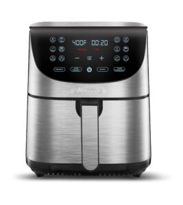 gourmia air fryer oven digital display 7 quart large airfryer cooker 12 touch cooking presets, xl air fryer basket 1700w power multifunction gaf778 black and stainless steel air fryer fryforce 360°