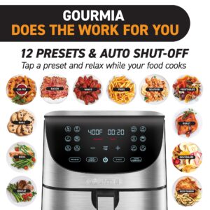 Gourmia Air Fryer Oven Digital Display 7 Quart Large AirFryer Cooker 12 Touch Cooking Presets, XL Air Fryer Basket 1700w Power Multifunction GAF778 Black and stainless steel air fryer FryForce 360°