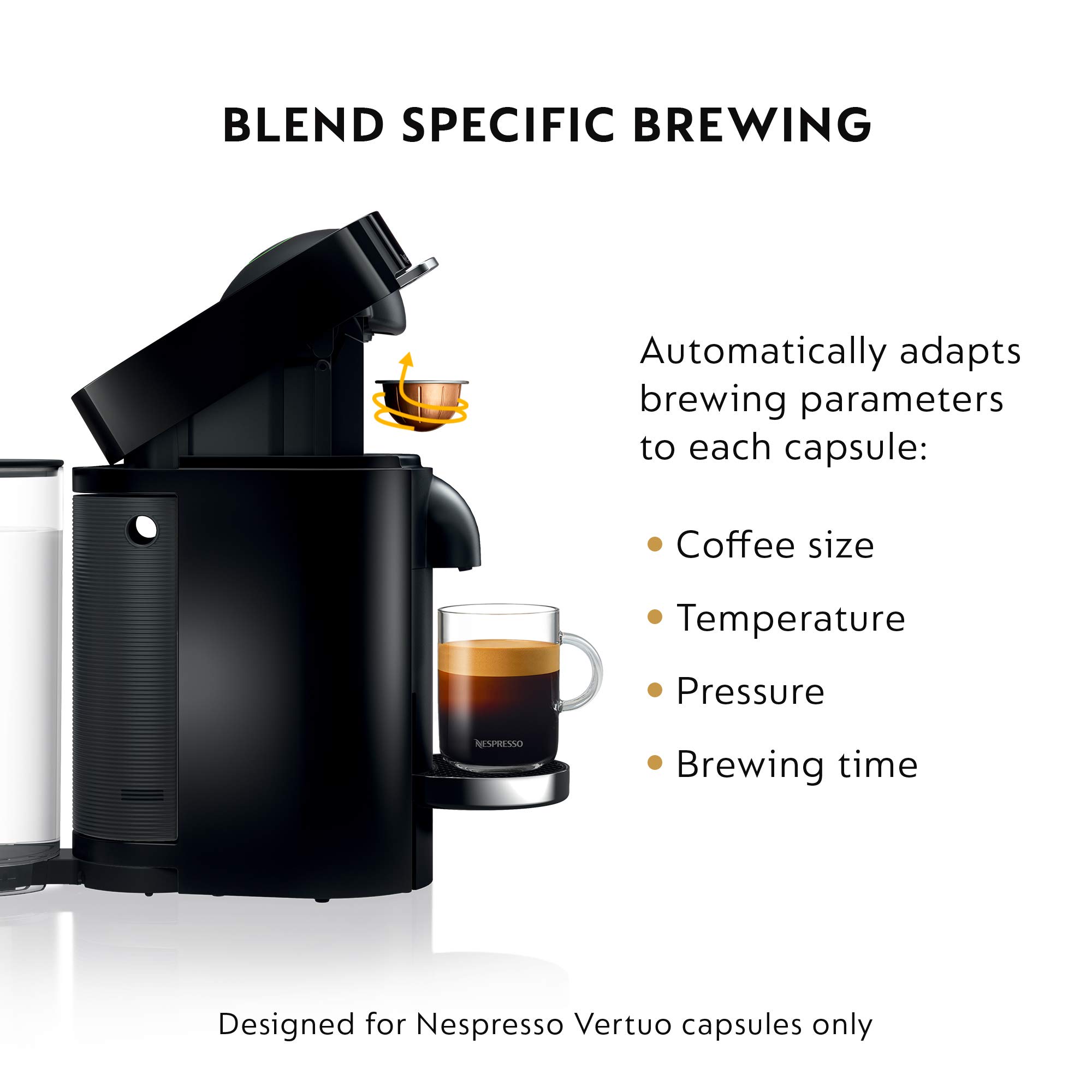 Nespresso VertuoPlus Deluxe Coffee and Espresso Machine by De'Longhi with Milk Frother, 4 Cups, Piano Black