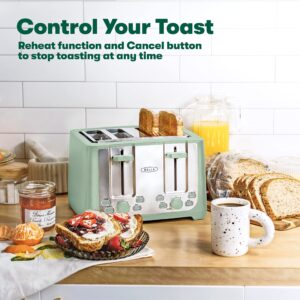 BELLA 4 Slice Toaster with Auto Shut Off - Extra Wide Slots & Removable Crumb Tray and Cancel, Defrost & Reheat Function - Toast Bread & Bagel, Sage