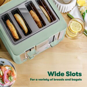 BELLA 4 Slice Toaster with Auto Shut Off - Extra Wide Slots & Removable Crumb Tray and Cancel, Defrost & Reheat Function - Toast Bread & Bagel, Sage