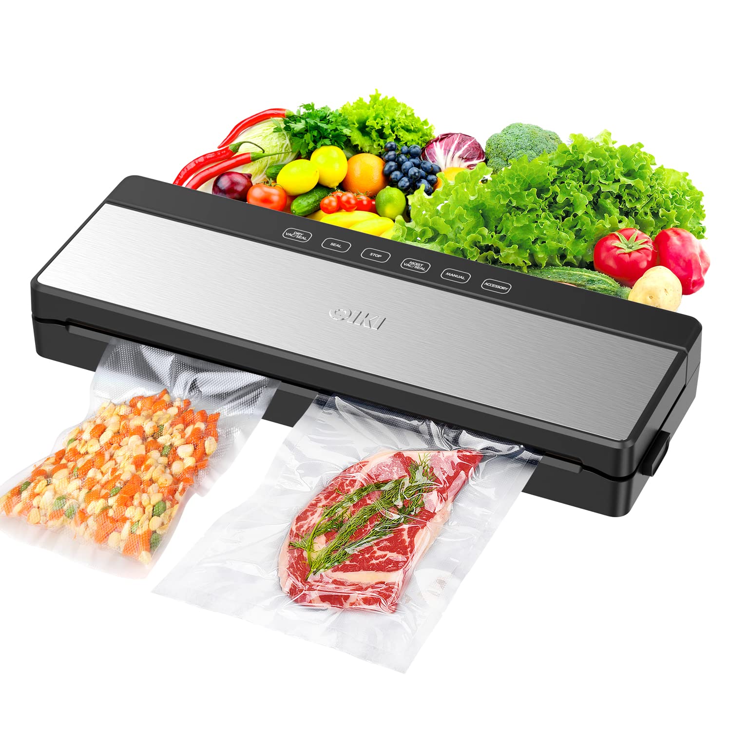 Vacuum Sealer Machine for Food Saver, 6-in-1 Full Automatic Food Sealer With Built-in Cutter &Vacuum Sealers Bags, Air Sealing Dry/Moist/External Vacuum System Modes for All Saving Needs Starter Kit