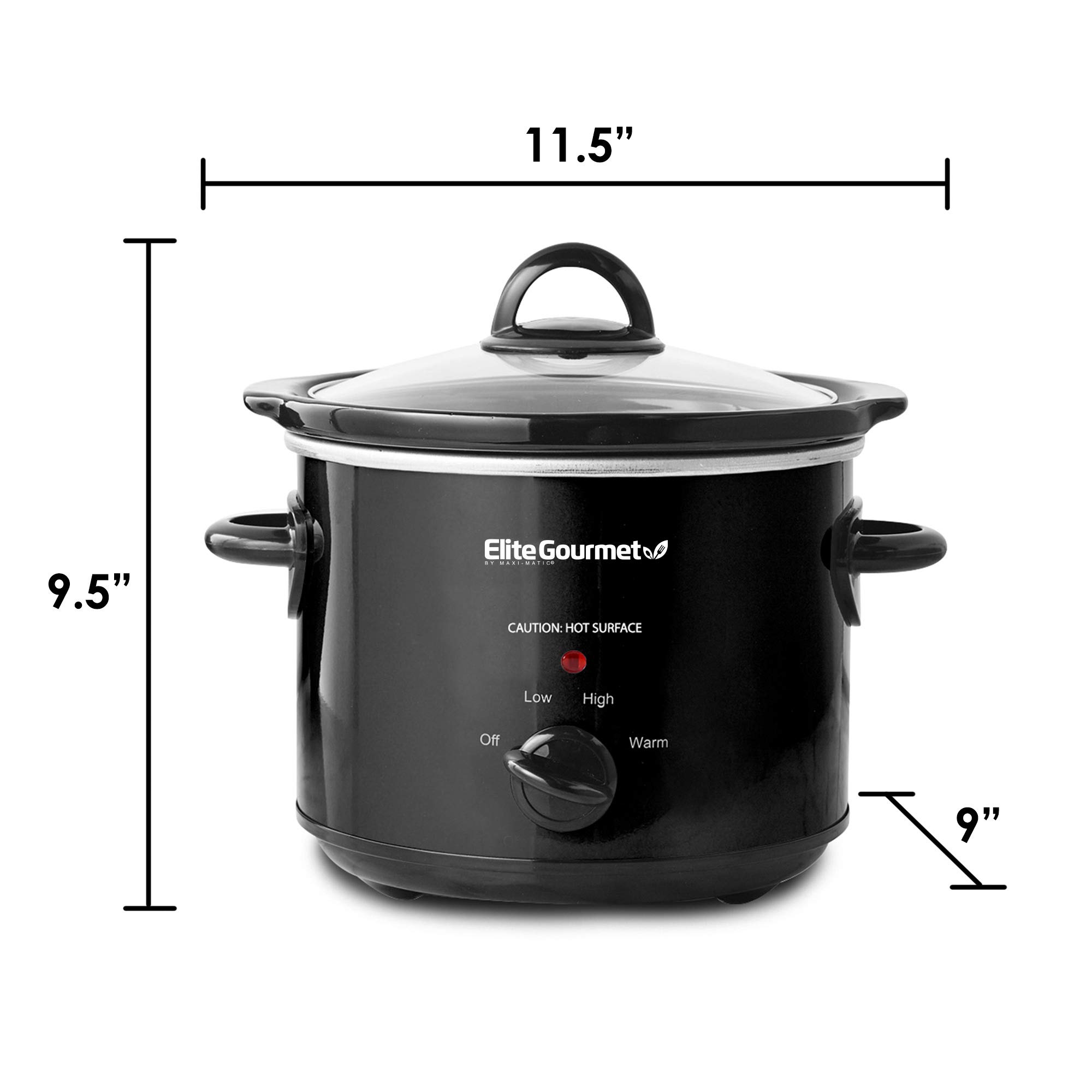 Elite Gourmet MST-350B Electric Slow Cooker, Adjustable Temp, Entrees, Sauces, Stews & Dips, Dishwasher Safe Glass Lid & Crock (3 Quart, Black)