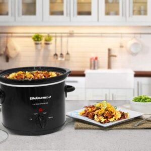 Elite Gourmet MST-350B Electric Slow Cooker, Adjustable Temp, Entrees, Sauces, Stews & Dips, Dishwasher Safe Glass Lid & Crock (3 Quart, Black)